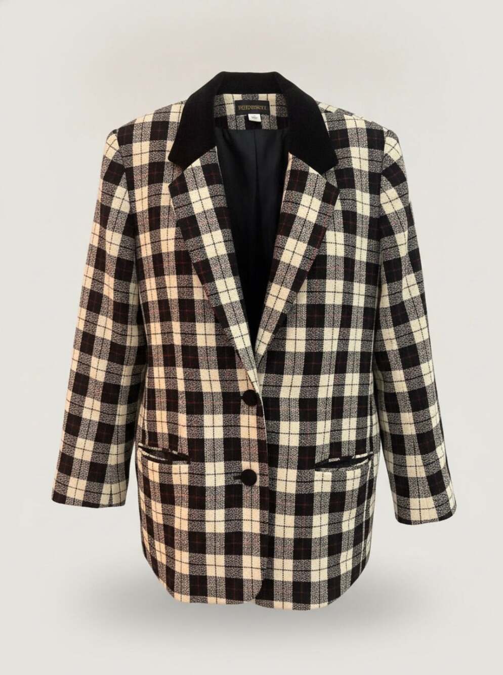 Requirements Plaid Blazer Size 14 Black White Velvet Collar
